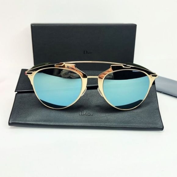 Dior Accessories - CHRISTIAN DIOR "Reflected" Gold Frame Sunglasses Blue Mirror Gold Frames New